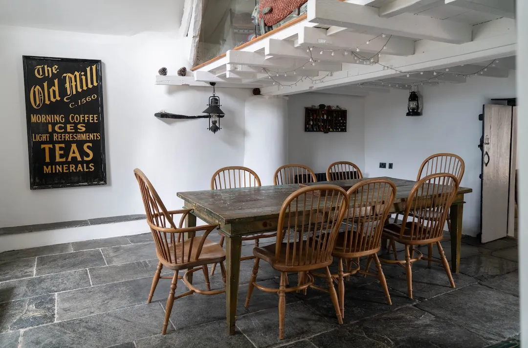 The Mill Room with sea views and drawbridge to the terrace